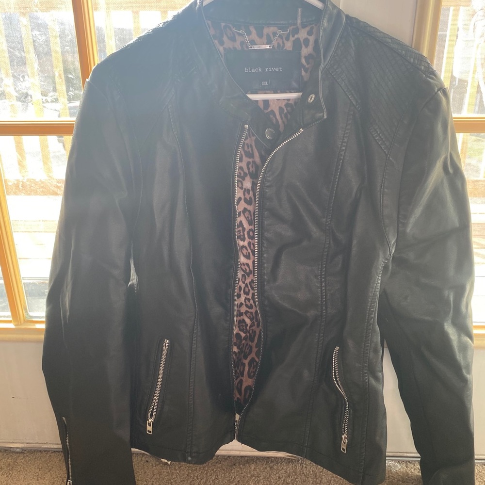 Size XXL Leather Jacket- Black